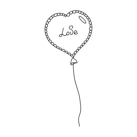 Doodle drawing of an inflatable balloon with love writing.のイラスト素材