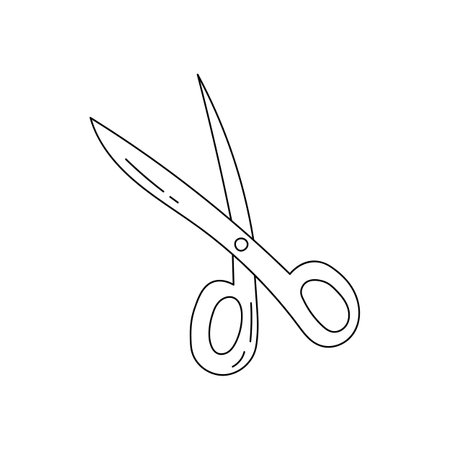 scissors vector illustration, black and white, hand drawn, sketch style, isolated on white background.のイラスト素材