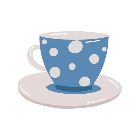 Blue tea cup on white background. Blue polka dot cup.のイラスト素材