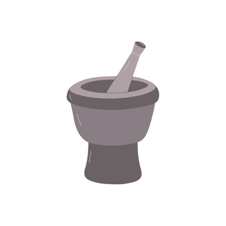 Mortar bowl with pestle. Grinder bowl. Kitchen tool. Simple vector hand drawn illustration, isolated on white background.のイラスト素材