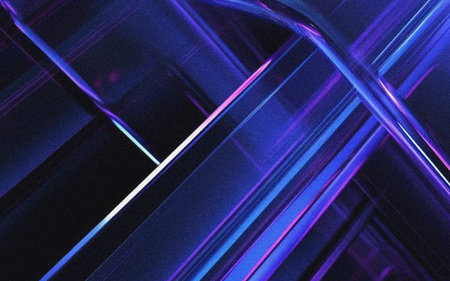 Dynamic abstract design with intersecting light trails creating a vibrant, futuristic effect on a deep blue-black backdrop.