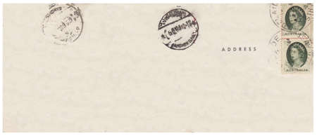 Back of an old postcard from 1964.Old postcard isolated on the white background. Can be used as...