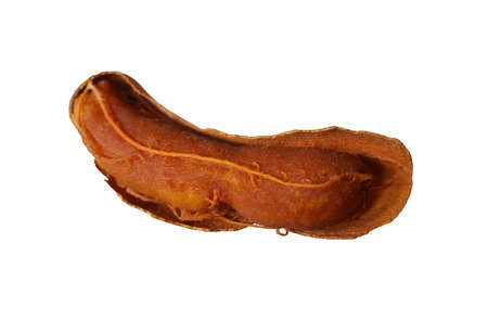 Tamarind - Sweet ripe tamarind with isolated on a white background.  Fresh sweet ripe tamarind with healthy fruit. Selective focus and toned image. Tamarind - Sweet as fruits as famous in Phetchabun province, Thailand.の写真素材