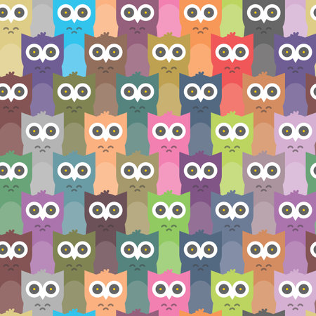 vector colorful owls seamless, repeat pattern background. Perfect for Halloween themed gift wrapping, scrapbook, Banner, flyer, poster, invitation, postcard projectsのイラスト素材