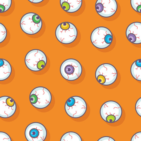 Vector halloween bloodshot eyes seamless repeat pattern background. Perfect for Halloween party invitation, scrapbooking, gift wrapping, poster projectsのイラスト素材
