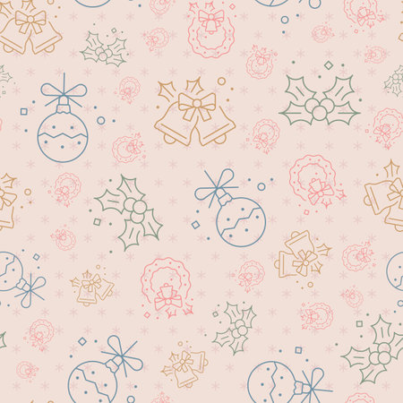 Vector Pastel Pink Christmas Decor Seamless repeat pattern background. Surface Pattern Design. Great for Christmas invitations, postcard, gift wrapping paper, scrapbook, fabric, etcのイラスト素材
