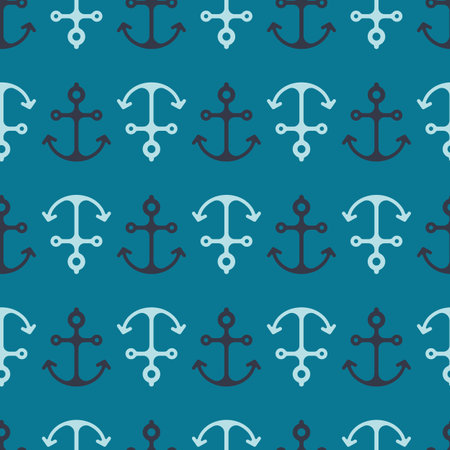 Vector surface pattern repeat with retro themed black and white anchor texture. Background illustration. Great for Nautical, Marine, Maritime projects.のイラスト素材