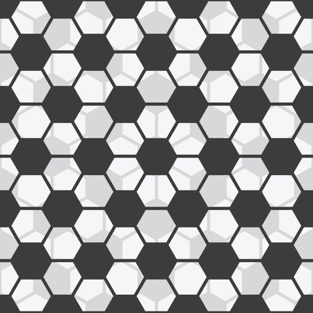 Vector Black and White Hexagon textured vector repeat pattern background illustration. Surface Pattern Design. Great for football, soccer projectsのイラスト素材