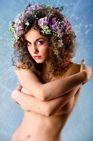 Beautiful girl over abstract backgroundの写真素材