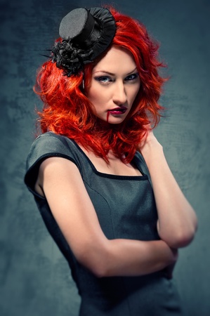Gorgeous redhead woman with blood on her lipsの写真素材