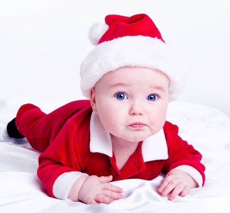 Adorable little santa babyの写真素材