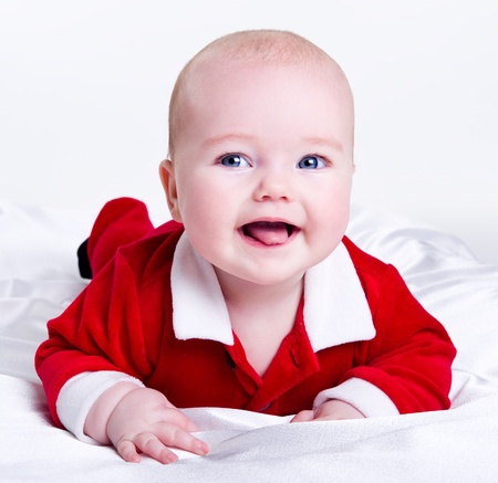 Adorable little santa babyの写真素材