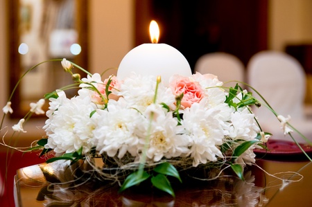 Flower and candle decoration for a wedding の写真素材