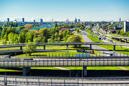 View of the Southern Bridge in Riga, Latviaの写真素材