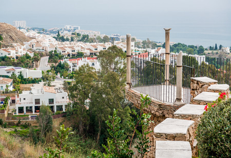 Observation deck of the Colomares castle and view of Benalmadena town. Malaga Spainのeditorial素材