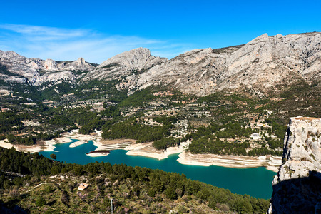 Guadalest Reservoir. Beautiful view of the valley with a dam and reservoir. Costa Blanca, Province of Alicante. Spainの写真素材