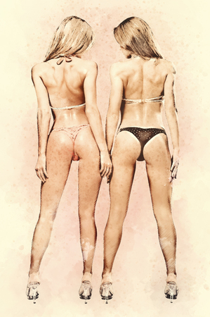 Two athletic girls in bikini. Digitally generated imageの写真素材