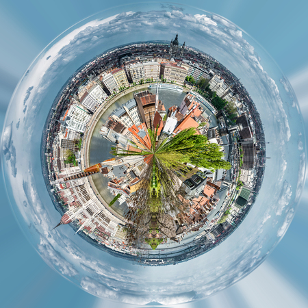 Little planet 360 degree sphere. Panoramic view of Budapest city. Hungaryの写真素材