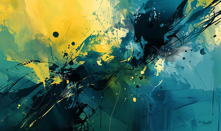 Abstract acrylic bright multi colored background. Green, blue and yellow colorsの素材