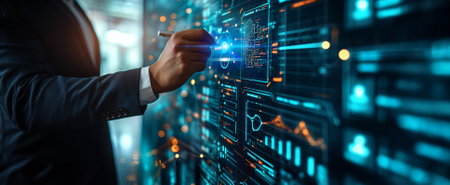 Businessman working on project. Artificial intelligence, modern technologies, business, strategy concept.の素材