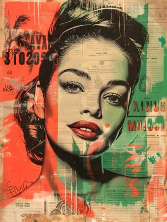 Gorgeous woman face, abstract artistic wallpaper style, close up view. Beauty, cosmetics and make-up conceptの素材