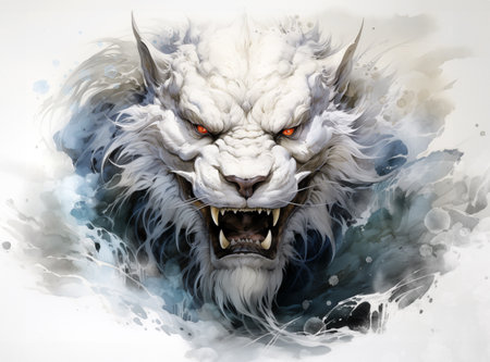 Illustration of white furious dragon on abstract backgroundの素材