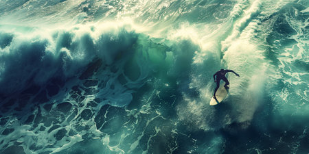 Surfer on the blue ocean waters, horizontal illustrationの素材