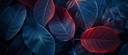 Colorful leaves natural pattern background, red and blue colorsの素材