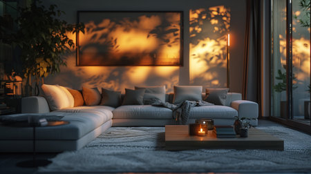 Interior design of fashionable living room view. Real-estate, new build property industry conceptの素材