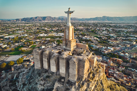 Monteagudo monument atop of hill. Murcia townscape, Province of Alicante. Spainの写真素材