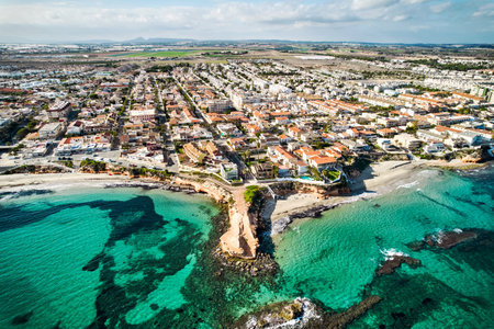 Aerial drone point of view, Torre de la Horadada townscapeの写真素材