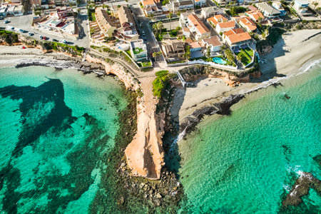 Aerial drone point of view, Torre de la Horadada townscapeの写真素材