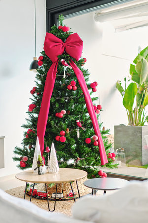 Beautifully decorated living room on Christmas Eveの写真素材