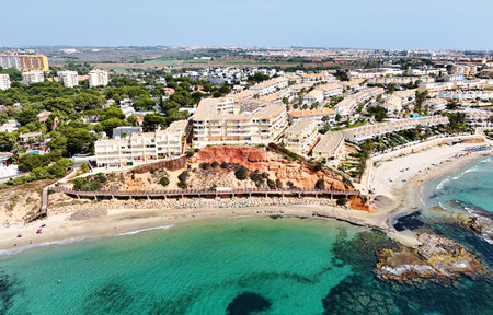 Aerial view of picturesque coastal scene at Dehesa de Campoamor, Costa Blanca, Spain.の写真素材