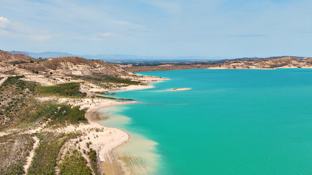 Aerial view of Embalse de La Pedrera reservoirの写真素材