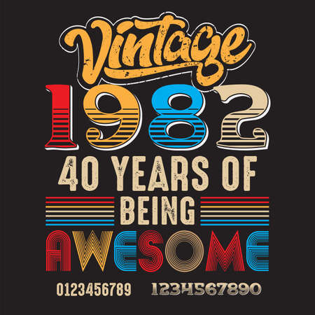 vintage 1982 40 years of being awesome vectorのイラスト素材