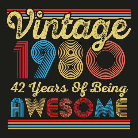 Vintage 1980 42 Years Of Being Awesome Retro 42nd Birthdayのイラスト素材