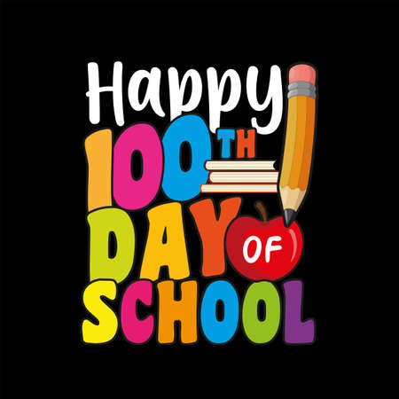 Happy 100th day of school. Congratulatory lettering for the celebration of the hundredth day of the student of the school. Vector illustration for design greeting cards.のイラスト素材
