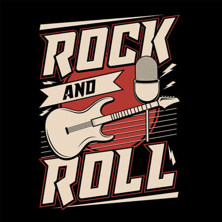 Rock and Roll Monochrome Rock music print, hipster vintage label, graphic design with grunge effect, tee print stamp. t-shirt lettering artworkのイラスト素材