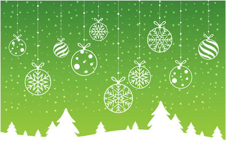 Christmas green vector card with realistic fir tree, balls, decoのイラスト素材