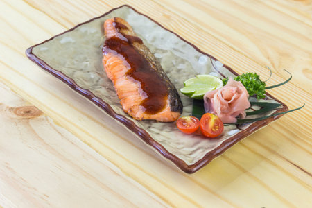 Grilled Salmon with garlic and herb by lemonの写真素材