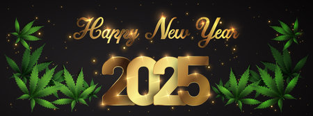 Happy New Year of glitter gold fireworks. Vector golden glittering text and 2025 numbers with...