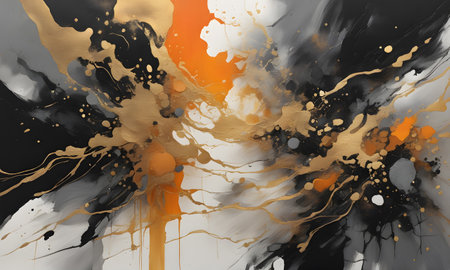 Amazing Abstract Art Painting with Black and Golden Color. Use it for Wall Art Design, Wallpaper or as a Background Graphic - ai generatedの素材