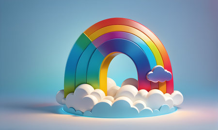 Cute Rainbow Clouds 3D Art Animated Banner, Digital Background, Invitation Card, Website Design, Background Graphic - Artwork generated by AIの素材