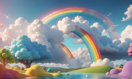 Abstract Rainbow Clouds Glitter 3D Art Animated Banner, Digital Background, Invitation Card, Website Design, Background Graphic - Artwork generated by AIの素材