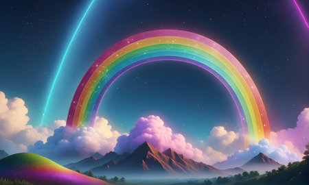 Abstract Rainbow Clouds Glitter 3D Art Animated Banner, Digital Background, Invitation Card, Website Design, Background Graphic - Artwork generated by AIの素材