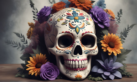 Mexican Skull Still-Life 3D Art Animated Banner, Digital Background, Invitation Card, Website Design, Background Graphic - Artwork generated by AIの素材