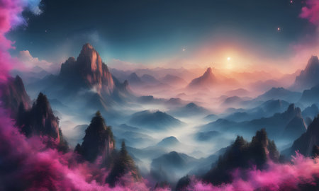 Beautiful Fantasy Wallpaper Background, Banner, Digital Background, Wall Art, Invitation Card, Website Design, Background Graphic - Artwork generated by AIの素材