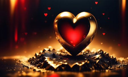 Red and Gold Heart Illustration, 3D Artwork, Valentine Wall Art Design, Wallpaper, Background Graphic - Artwork generated by AIの素材