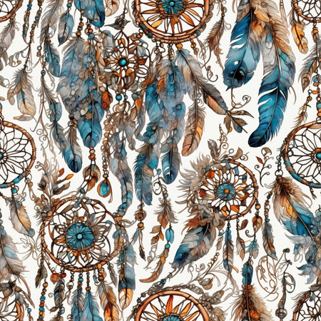 Dreamcatchers Native Feathers Seamless Pattern Colorful Digital Artwork, Wall Art, Background, Merch Shop, Design Template - generated by aiの素材